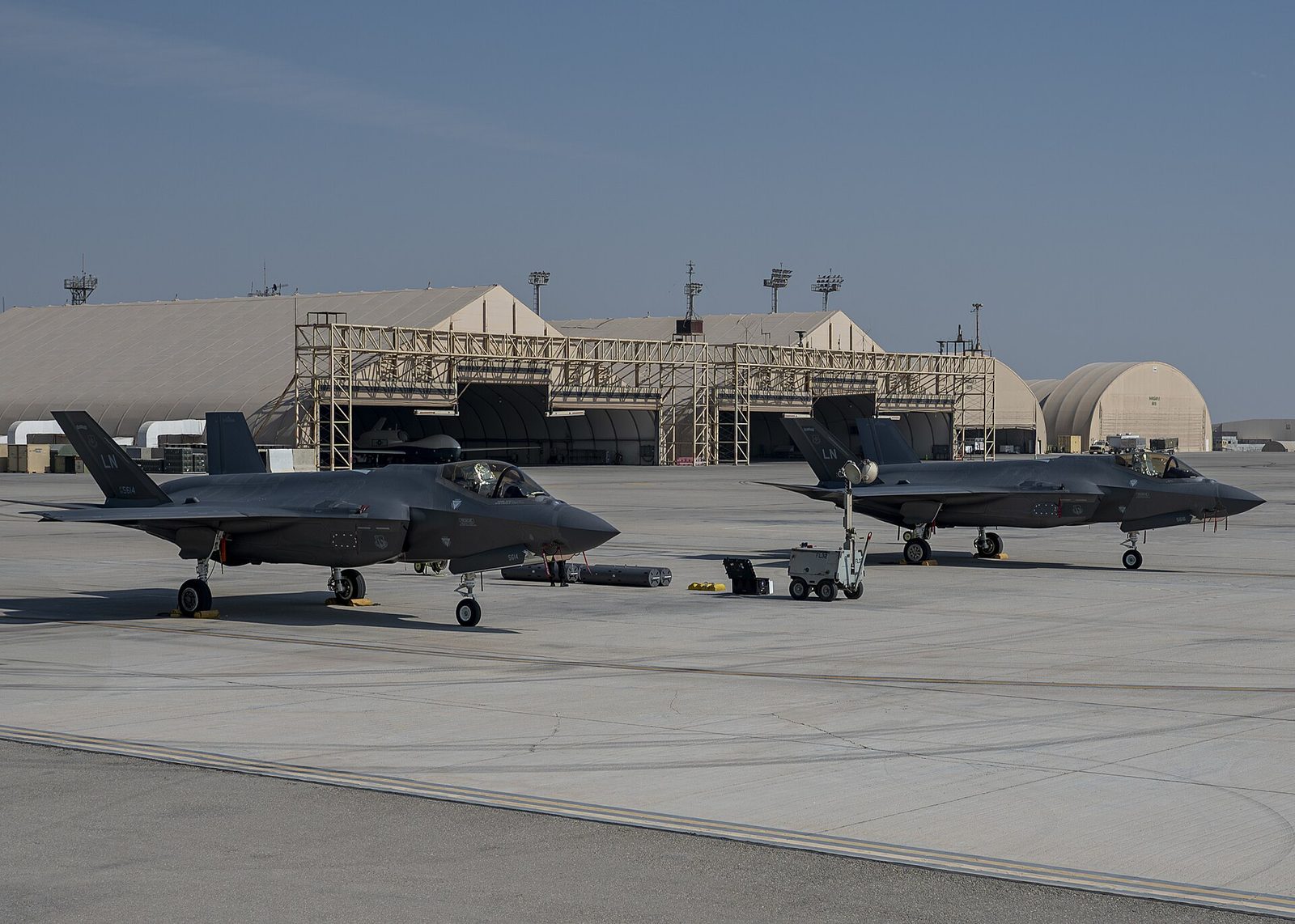 Al Dhafra Air Base — Two USAF F-35As at Al Dhafra Air Base before performing at the Dubai Airshow 2025.jpg