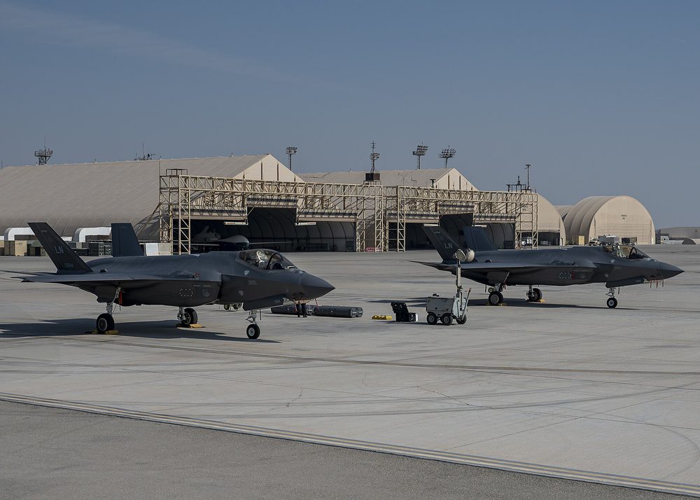 Al Dhafra Air Base — Two USAF F-35As at Al Dhafra Air Base before performing at the Dubai Airshow 2025.jpg
